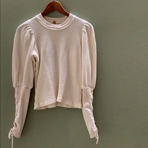 FP One Tasha waffle top w/puff laced sleeves